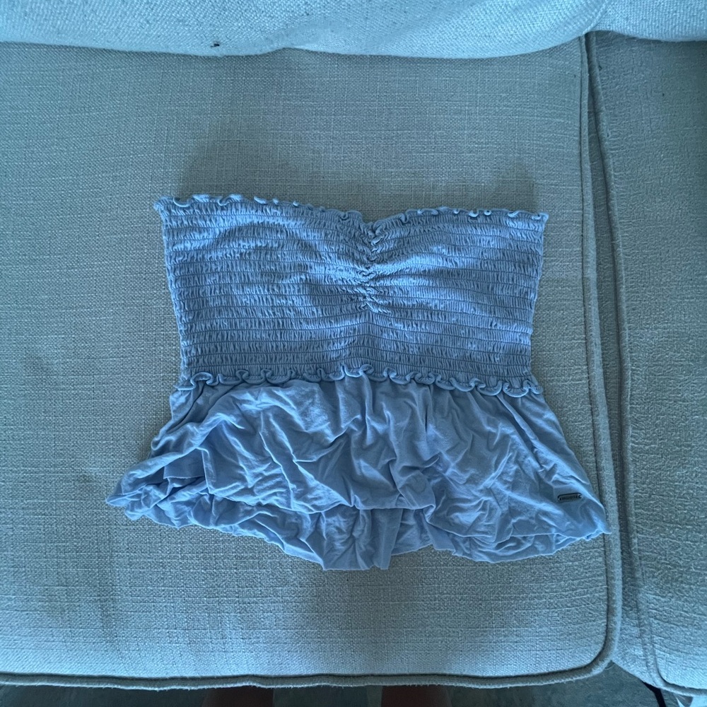 Hollister Light Blue Smocked Ruffle Tube Top